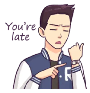 😤 You're late! late, man, cartoon, watch telegram sticker