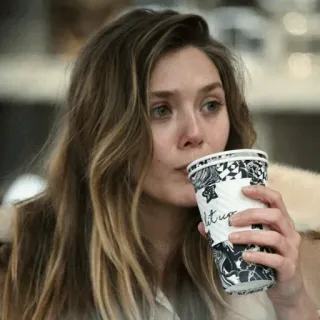 🧚‍♀️ lit up elizabeth olsen, woman, coffee, actress, celebrity telegram sticker