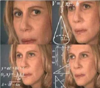 😖 y=ax+bx+
20
4-6-4ac
V = 1 πρ
3
h matematica, equazione, confusione, meme, calcolo telegram sticker