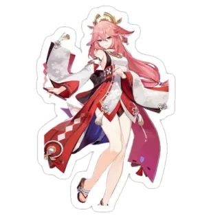 😚 Yae Miko Genshin Impact anime, video game, fox, woman, pink hair telegram sticker