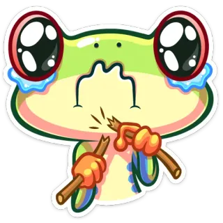 😭 rana, piangere, triste, rotto, bastone, cartone animato, emoticon, emoji telegram sticker