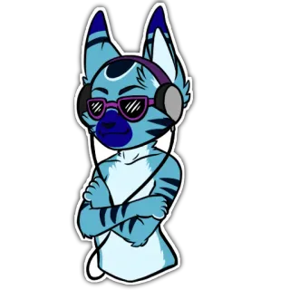 😎 Furry, Animal, Dibujo animado, Personaje, Auriculares, Gafas, Azul telegram sticker