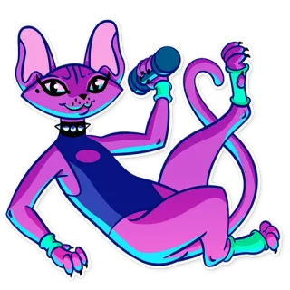 💪 cat, microphone, singer, cartoon, animal, character, fantasy, sticker telegram sticker