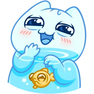 ☺️ 고양이, 물고기, 동물, 귀여운, 만화, 행복한 telegram sticker