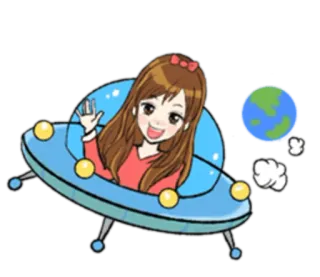 👋 cartoon, girl, ufo, planet, space, flying saucer, earth telegram sticker