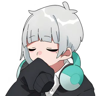 🫢 Estilo anime, Personagem de desenho animado, Fones de ouvido, Cabelo branco, Triste, Quieto telegram sticker