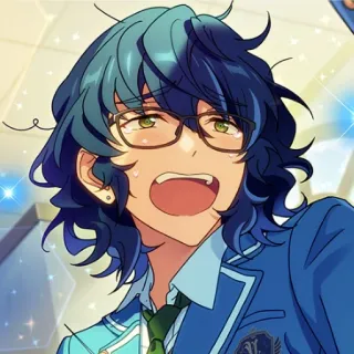 😰 Anime, Personagem, Cabelo azul, Óculos, Emocional whatsapp sticker