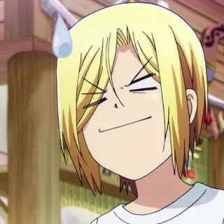 🌊 anime, envergonhado/a, cabelo loiro, gota de suor, sorrisinho telegram sticker