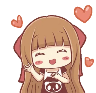🍞 мультфильм, аниме, девушка, сердечки, милый, счастливый, машет telegram sticker