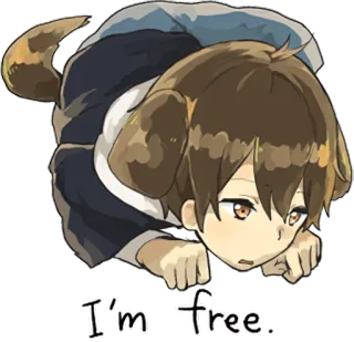 🙁 I'm free. Anime, Anjing, Kartun, Lucu, Manga telegram sticker