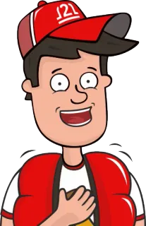 😆 J21 desenho animado, personagem, chapéu, colete, sorrindo telegram sticker