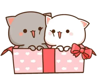 💕 Katzen, Kawaii, Süß, Tiere, Box, Geschenk, Schleife, Cartoon telegram sticker