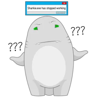 🤔 Sharkie.exe has stopped working акула, мультфильм, ошибка, неудача, программа, компьютер, стоп telegram sticker