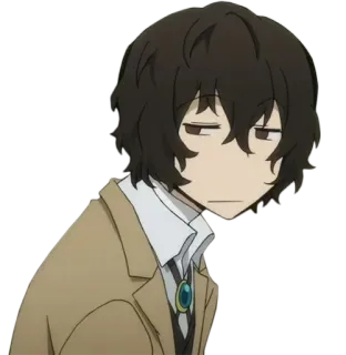 🪐 Osamu Dazai Bungou Stray Dogs anime, mangá, personagem, expressão, cabelo castanho, casaco bege telegram sticker