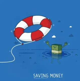 💸 SAVING MONEY Geld, Sparen, Finanzen, Rettungsring, Cartoon whatsapp sticker