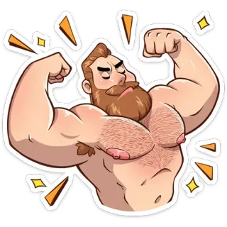 💪 homme, muscle, barbe, fort, dessin animé, bodybuilder, fitness whatsapp sticker