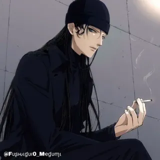 🚬 Fushiguro_Megumi hombre, cigarrillo, fumando, pelo negro, sombrero whatsapp sticker