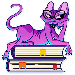 🤓 cat, books, glasses, reading, library, animal, kitten, smart telegram sticker