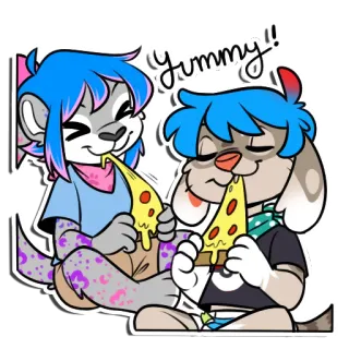 🍕 Yummy!! Furry, Pizza, Eten, Eten, Dieren, Cartoon, Leuk whatsapp sticker