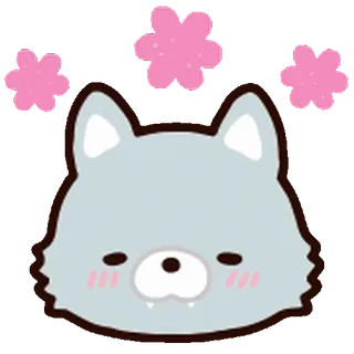 💨 wolf, cute, animal, kawaii, grey, cherry blossom whatsapp sticker