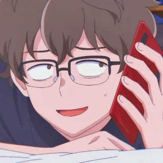 🎭 anime, con trai, kính, điện thoại telegram sticker