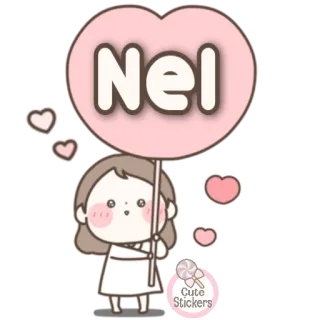 🍭 Nel mignon, fille, coeurs, kawaii, prénom, sucette, autocollant telegram sticker