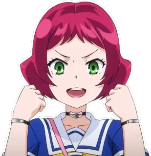 😀 anime, girl, pink hair, green eyes, cartoon whatsapp sticker