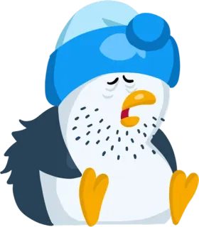 😣 pinguino, assonnato, stanco, inverno, cappello, cartone animato whatsapp sticker