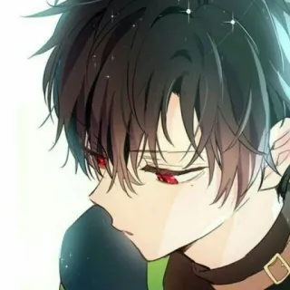 🔮 Anime, Garçon, yeux rouges, cheveux noirs, collier, Manga, Personnage telegram sticker