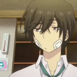 😒 anime, character, bandages, tired, boy, school uniform telegram sticker
