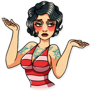 🤷‍♀️ woman, retro, vintage, pin-up, tattoo whatsapp sticker