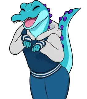 😄 anthropomorphe, alligator, dessin animé, personnage, reptile, animal, souriant whatsapp sticker