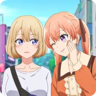 😉 Anime, Dziewczyny, Słodkie, Blondynka, Różowe włosy, Mrugnięcie telegram sticker