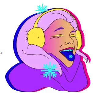 ☄ mujer, copos de nieve, orejeras, invierno, nieve, frío, morado, amarillo telegram sticker