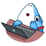 🙂 shark, computer, desk, typing, laptop, cute telegram sticker