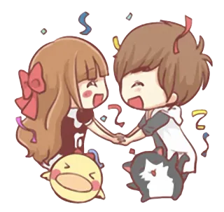 🎈 Cartoon, Paar, Süß, Feier, Anime, Fröhlich, Liebe, Konfetti telegram sticker