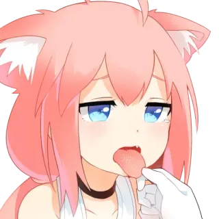 👅 Anime, Katzenmädchen, Zunge, Rosa Haare, Kawaii, Süß, Manga whatsapp sticker
