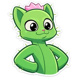 ☺️ cactus, chat, plante, animal, kawaii, autocollant telegram sticker