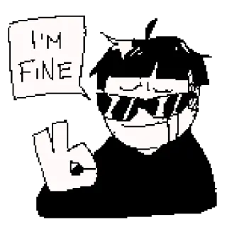 😎 I'M FINE dedo corazón, ofensivo, dibujos animados, bosquejo, dibujo, meme telegram sticker