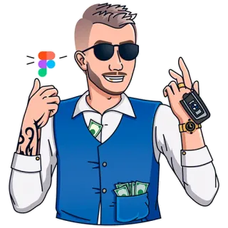 😎 man, cartoon, money, vest, sunglasses, stylish whatsapp sticker