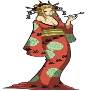 😈 donna, kimono, rose, abito tradizionale, fumare, pipa telegram sticker