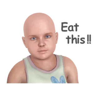 😠 Eat this!! child, eating, food, cute, 3d whatsapp sticker