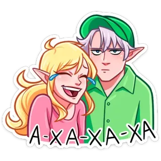 🤔 A-XA-XA-XA смех, смешной, мультфильм, эльфы, пара, дружба, юмор telegram sticker