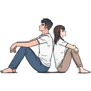 😔 커플, 앉아있는, 등을 맞대고, 관계, 만화, 남자, 여자 telegram sticker