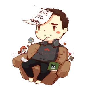 😪 I'M SO BORED bored, cartoon, chair, lazy, headphones, book, batman telegram sticker