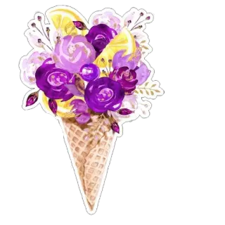 🌹 мороженое, цветы, букет, акварель, цветочный, рожок мороженого telegram sticker