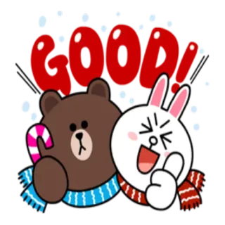 👍 GOOD! бурый медведь, кролик, Line Friends, мультфильм, дружба, милый whatsapp sticker
