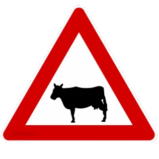🐮 krowa, zwierzę, ostrzeżenie, znak, droga, inwentarz telegram sticker
