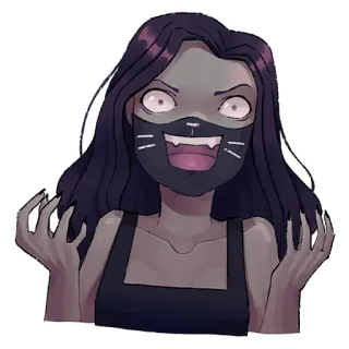 😈 Kartun, Wanita, Topeng kucing, Seram, Monster, Halloween whatsapp sticker