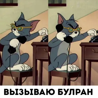 🥸 Tom ВЫЗЫВАЮ БУЛРАН Tom et Jerry, dessin animé, chat, téléphone, drôle telegram sticker
